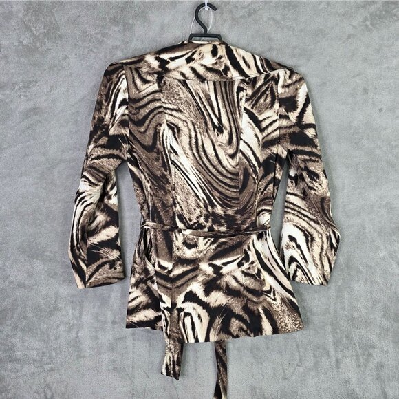 Womens Susan Graver Brown Animal Print Blazer Jacket Belted Polyester Spandex S - Picture 4 of 7